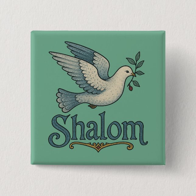 Shalom Dove Peace Earth                            2 Inch Square Button (Front)