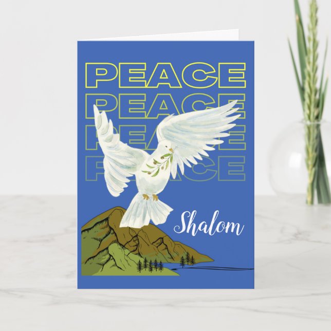 Shalom for Pesach Dove over Mountains Card (Front)