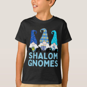Shalom Gnomes 3 Hanukkah Gnomes Elves Cute Blue Ha T-Shirt