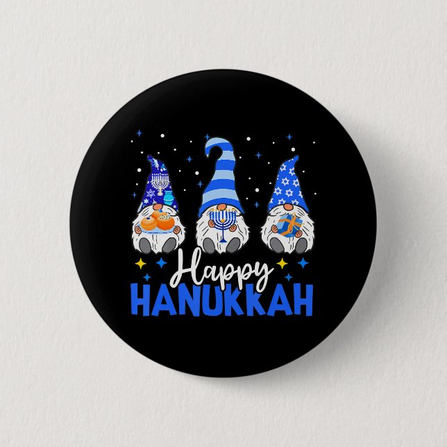 Shalom Gnomes Menorah Dreidel Hanukkah Chanukah 2 Inch Round Button (Front)