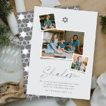 Shalom Grey Star Of David 3 Photo Simple Hanukkah Holiday Card<br><div class="desc">This modern minimalist Hanukkah card features the greeting 'Shalom' in a trendy handwriting script. A silver grey Star Of David symbol sits on the centre top with 3 Instant photo collage layout. A short holiday wish and the family name sign-off are placed at the bottom of the card. Star of...</div>