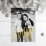 Shalom Hanukkah Holiday Photo Foil Card<br><div class="desc">Real foil hand lettered "Shalom" with landscape photo on top. White area colour is customizable as well as the back side.  Choose your foil colour: gold,  silver or rose gold,  and backer colour. Add more photos to the back or write a message.</div>