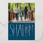 Shalom Hanukkah Holiday Photo Silver Foil Card<br><div class="desc">Real foil hand lettered "Shalom" with landscape photo on top. White area colour is customizable as well as the back side.  Choose your foil colour: gold,  silver or rose gold,  and backer colour. Add more photos to the back or write a message.</div>