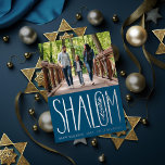 Shalom Hanukkah Holiday Photo Silver Foil Card<br><div class="desc">Real foil hand lettered "Shalom" with landscape photo on top. White area colour is customizable as well as the back side.  Choose your foil colour: gold,  silver or rose gold,  and backer colour. Add more photos to the back or write a message.</div>