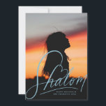 Shalom Heart Hand Lettering Hanukkah Photo Card<br><div class="desc">hand lettered "shalom" with heart,  editable colour and scale; optional message on the back or add more photos</div>
