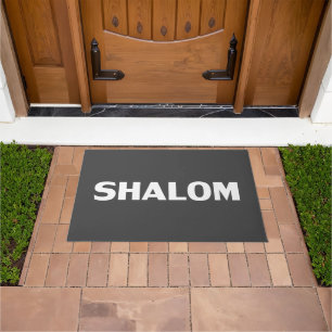 Shalom, Peace, white charcoal grey modern Doormat