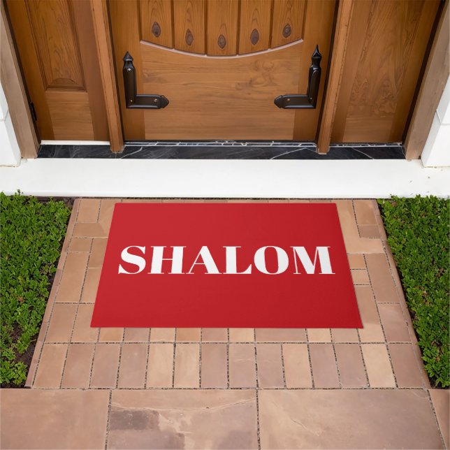 Shalom red and white elegant doormat (Outdoor)