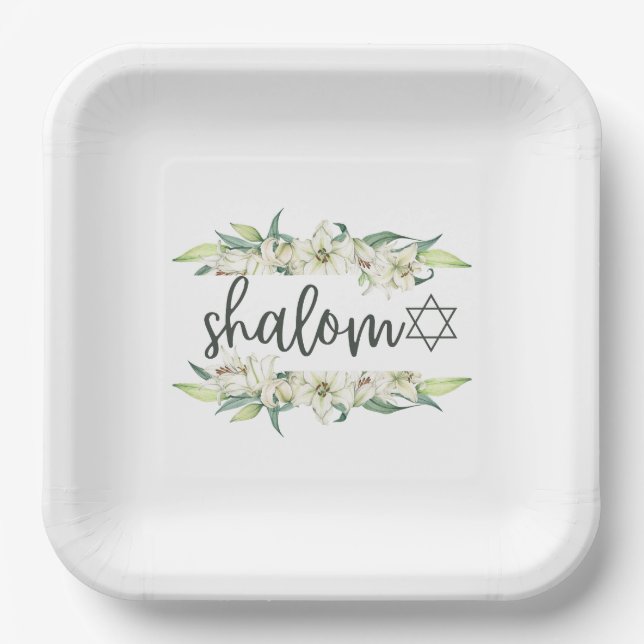 Shalom (with Lilies and Star of David)  Paper Plate (Front)