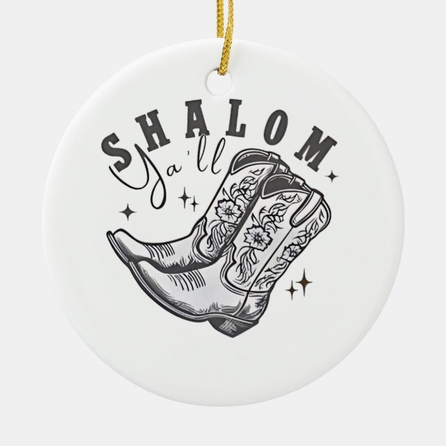 Shalom Y'all Cowboy Jewish Hanukkah West  Ceramic Ornament (Front)