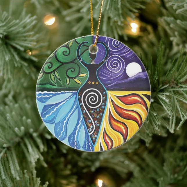 Shaman Drum Goddess of Elements Pagan Witchy  Ceramic Ornament (Tree)