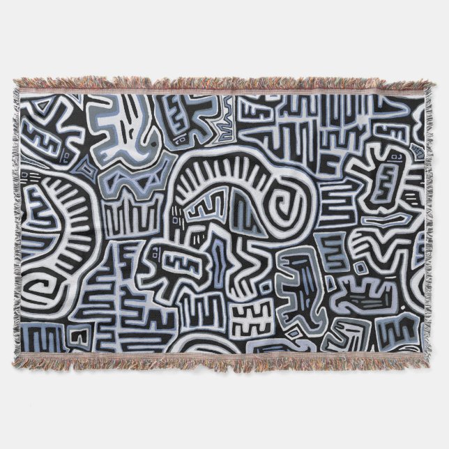 Shaman Peyote Ritual Mola Throw Blanket (Front)