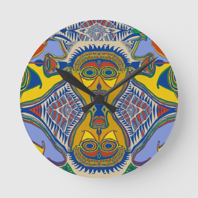 Shaman Tribal Mask Round Clock (Front)