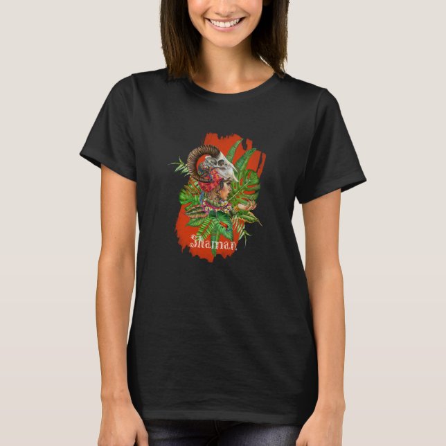 Shaman woman with animal skull T-Shirt (Front)