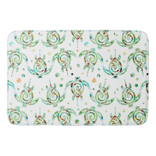 Shamanic Sea Turtle seamless pattern + your backg. Bath Mat