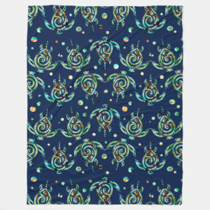 Shamanic Sea Turtle seamless pattern + your backg. Fleece Blanket