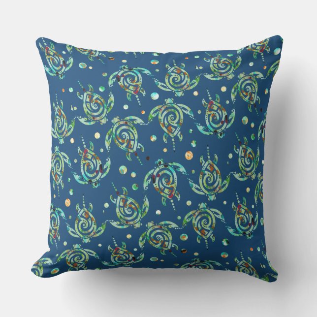 Shamanic Sea Turtle seamless pattern + your backg. Throw Pillow (Front)