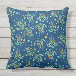 Shamanic Sea Turtle seamless pattern + your backg. Throw Pillow
