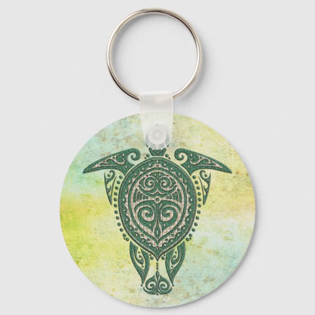 Shamanic Sea Turtle Symbol + your ideas Keychain (Front)