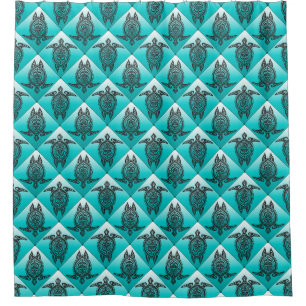 Shamanic Sea Turtles Pattern - cyan