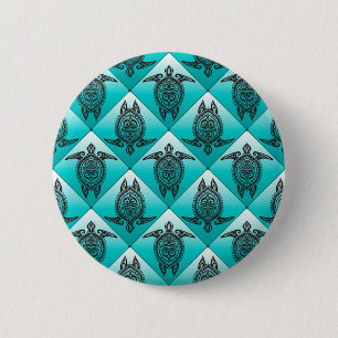 Shamanic Sea Turtles Pattern - cyan 2 Inch Round Button