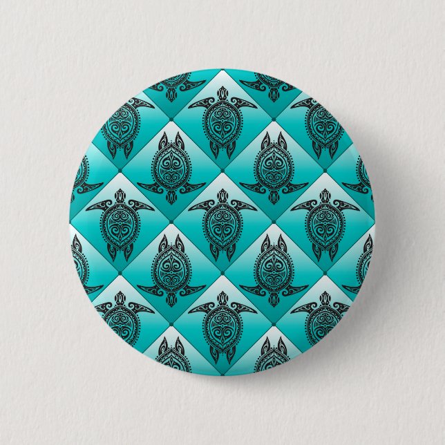 Shamanic Sea Turtles Pattern - cyan 2 Inch Round Button (Front)