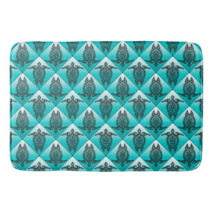 Shamanic Sea Turtles Pattern - cyan Bath Mat