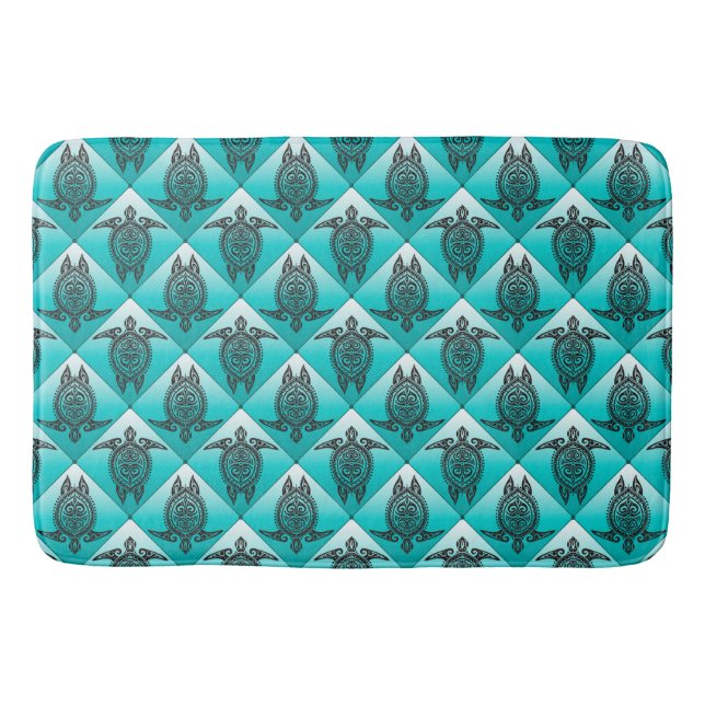 Shamanic Sea Turtles Pattern - cyan Bath Mat (Front)