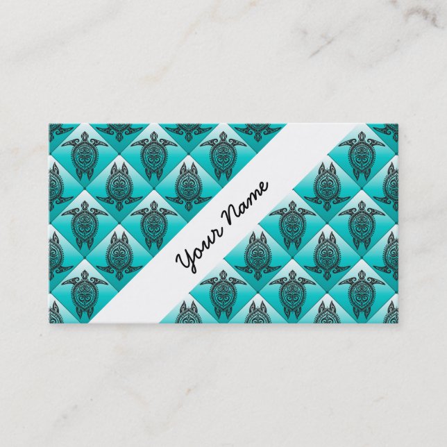 Shamanic Sea Turtles Pattern - cyan Business Card (Front)