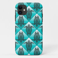 Shamanic Sea Turtles Pattern - cyan