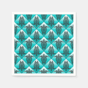 Shamanic Sea Turtles Pattern - cyan Napkin