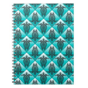 Shamanic Sea Turtles Pattern - cyan Notebook