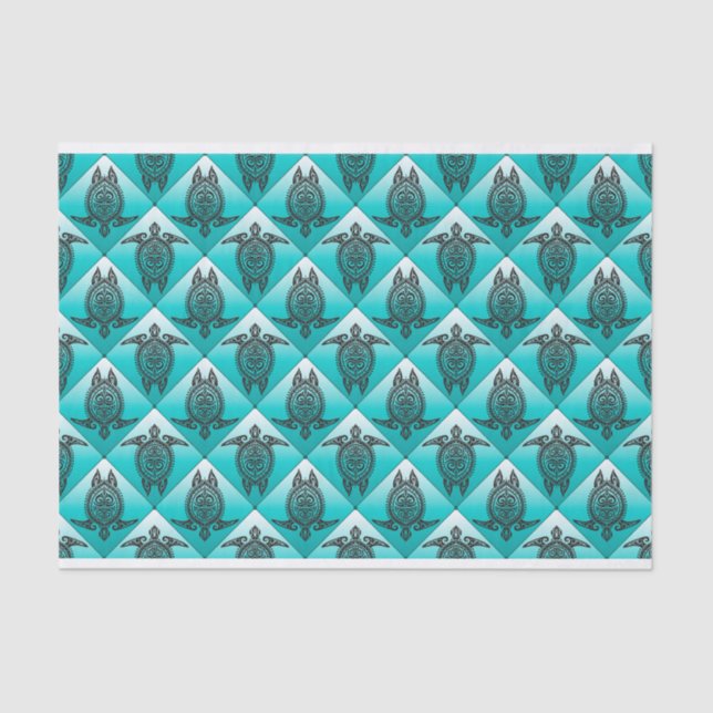 Shamanic Sea Turtles Pattern - cyan Tissue Paper (Front)