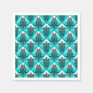 Shamanic Sea Turtles Pattern - cyan + your idea Napkin