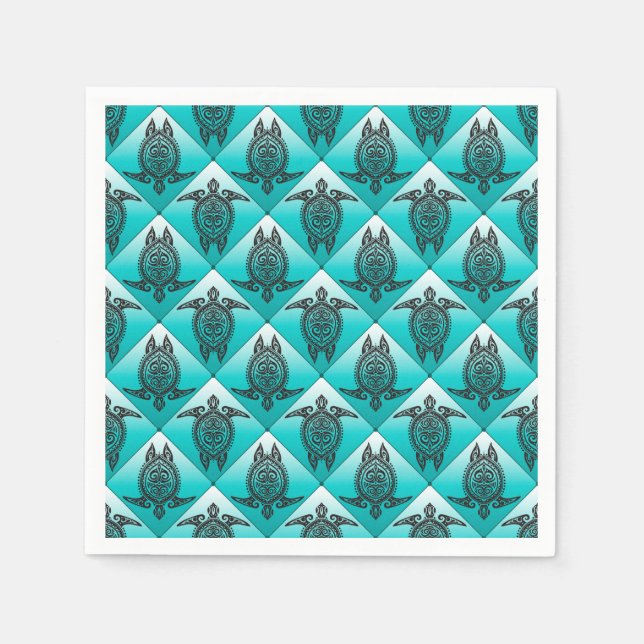 Shamanic Sea Turtles Pattern - cyan + your idea Napkin (Front)