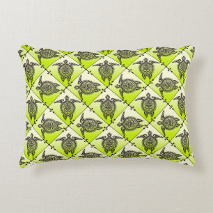 Shamanic Sea Turtles Pattern - green Decorative Pillow