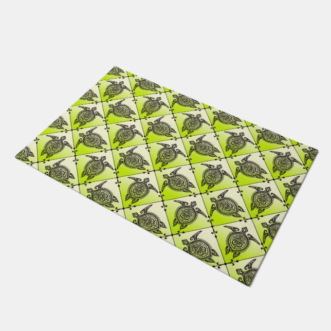 Shamanic Sea Turtles Pattern - green Doormat (Angled)