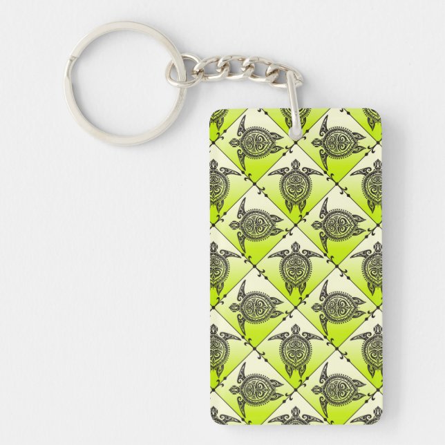 Shamanic Sea Turtles Pattern - green Keychain (Front)