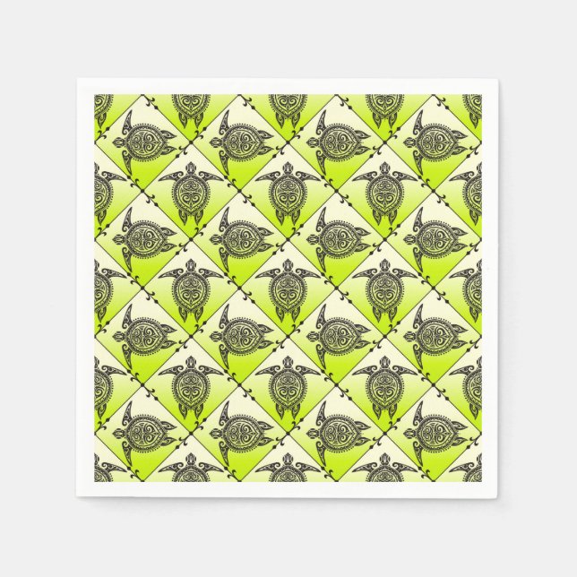 Shamanic Sea Turtles Pattern - green Napkin (Front)