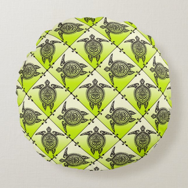 Shamanic Sea Turtles Pattern - green Round Pillow (Front)