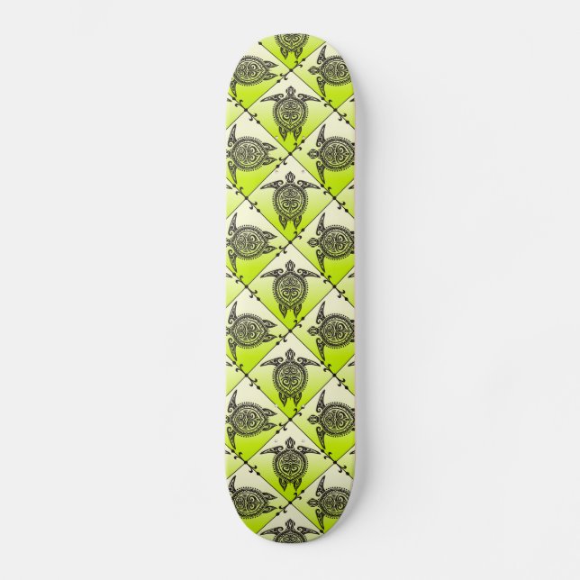 Shamanic Sea Turtles Pattern - green Skateboard (Front)
