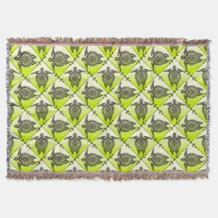 Shamanic Sea Turtles Pattern - green Throw Blanket