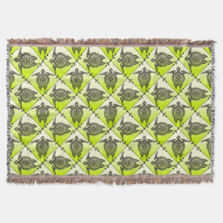 Shamanic Sea Turtles Pattern - green Throw Blanket
