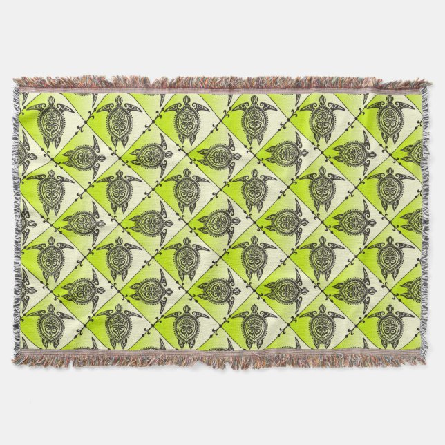 Shamanic Sea Turtles Pattern - green vertical Throw Blanket (Front)