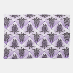Shamanic Sea Turtles Pattern - violet Kitchen Towel