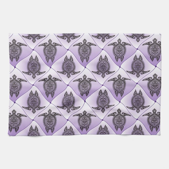 Shamanic Sea Turtles Pattern - violet Kitchen Towel (Horizontal)