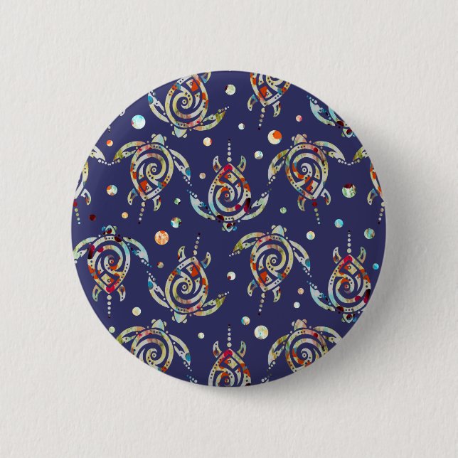 Shamanic Sea Turtles Pattern + your backgr. colour 2 Inch Round Button (Front)