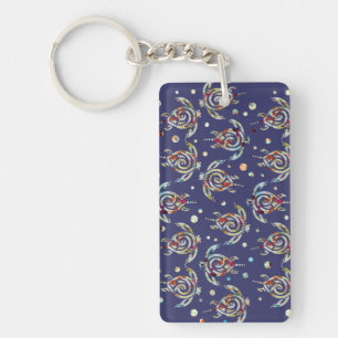 Shamanic Sea Turtles Pattern + your backgr. colour Keychain
