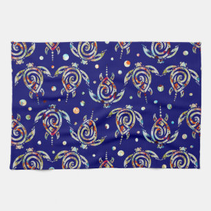 Shamanic Sea Turtles Pattern + your backgr. colour Kitchen Towel