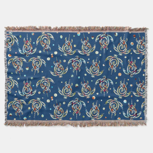 Shamanic Sea Turtles Pattern + your backgr. colour Throw Blanket (Front)