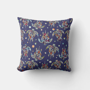 Shamanic Sea Turtles Pattern + your backgr. colour Throw Pillow